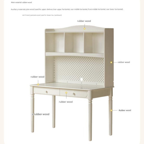 Cream Solid Rubber Wood Kids Study Desk with Storage & Retro Style for Children's Room