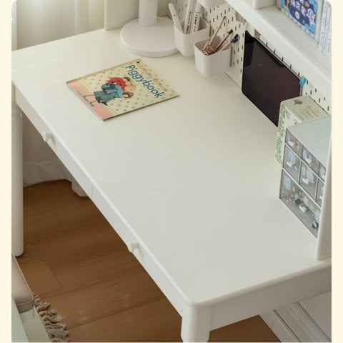 Cream Solid Rubber Wood Kids Study Desk with Storage & Retro Style for Children's Room