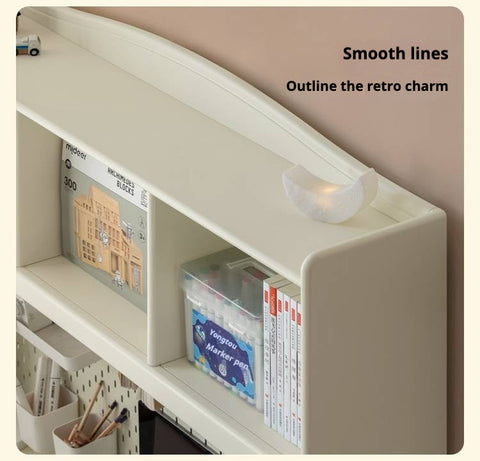 Cream Solid Rubber Wood Kids Study Desk with Storage & Retro Style for Children's Room