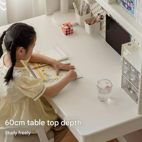 Cream Solid Rubber Wood Kids Study Desk with Storage & Retro Style for Children's Room