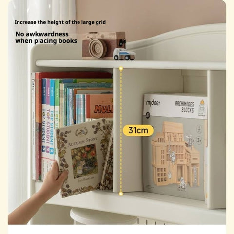 Cream Solid Rubber Wood Kids Study Desk with Storage & Retro Style for Children's Room