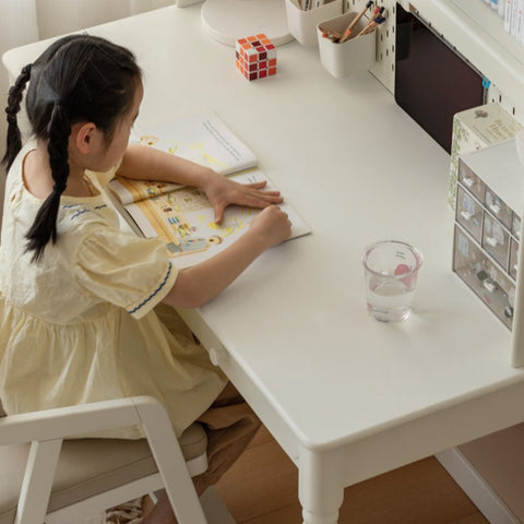 Cream Solid Rubber Wood Kids Study Desk with Storage & Retro Style for Children's Room