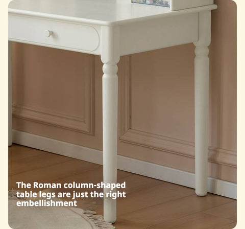 Cream Solid Rubber Wood Kids Study Desk with Storage & Retro Style for Children's Room