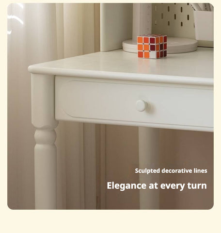 Cream Solid Rubber Wood Kids Study Desk with Storage & Retro Style for Children's Room