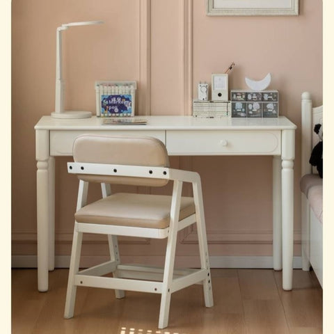 Cream Solid Rubber Wood Kids Study Desk with Storage & Retro Style for Children's Room