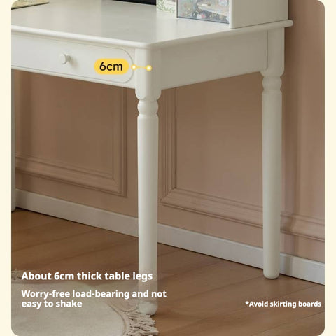 Cream Solid Rubber Wood Kids Study Desk with Storage & Retro Style for Children's Room