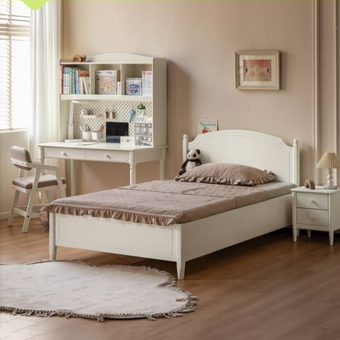 Cream Solid Rubber Wood Kids Study Desk with Storage & Retro Style for Children's Room