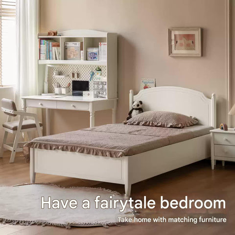 Cream Solid Rubber Wood Kids Study Desk with Storage & Retro Style for Children's Room