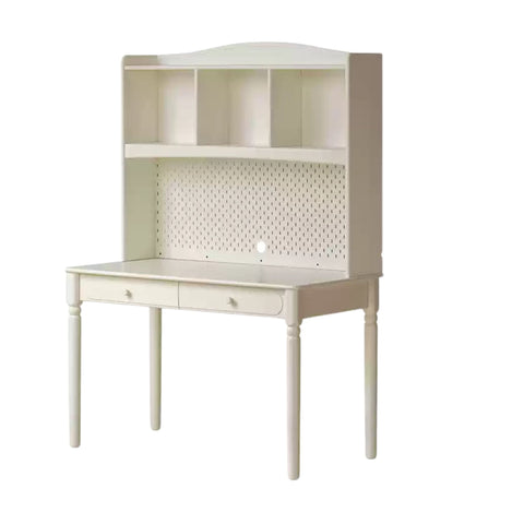 Cream Solid Rubber Wood Kids Study Desk with Storage & Retro Style for Children's Room