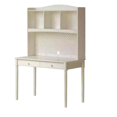 Cream Solid Rubber Wood Kids Study Desk with Storage & Retro Style for Children's Room